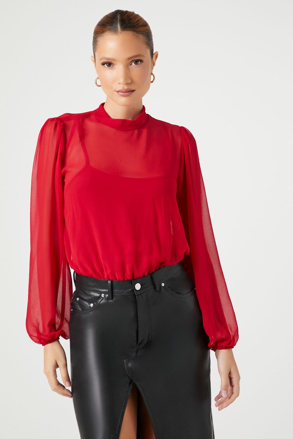 Chiffon Mock Neck Bodysuit