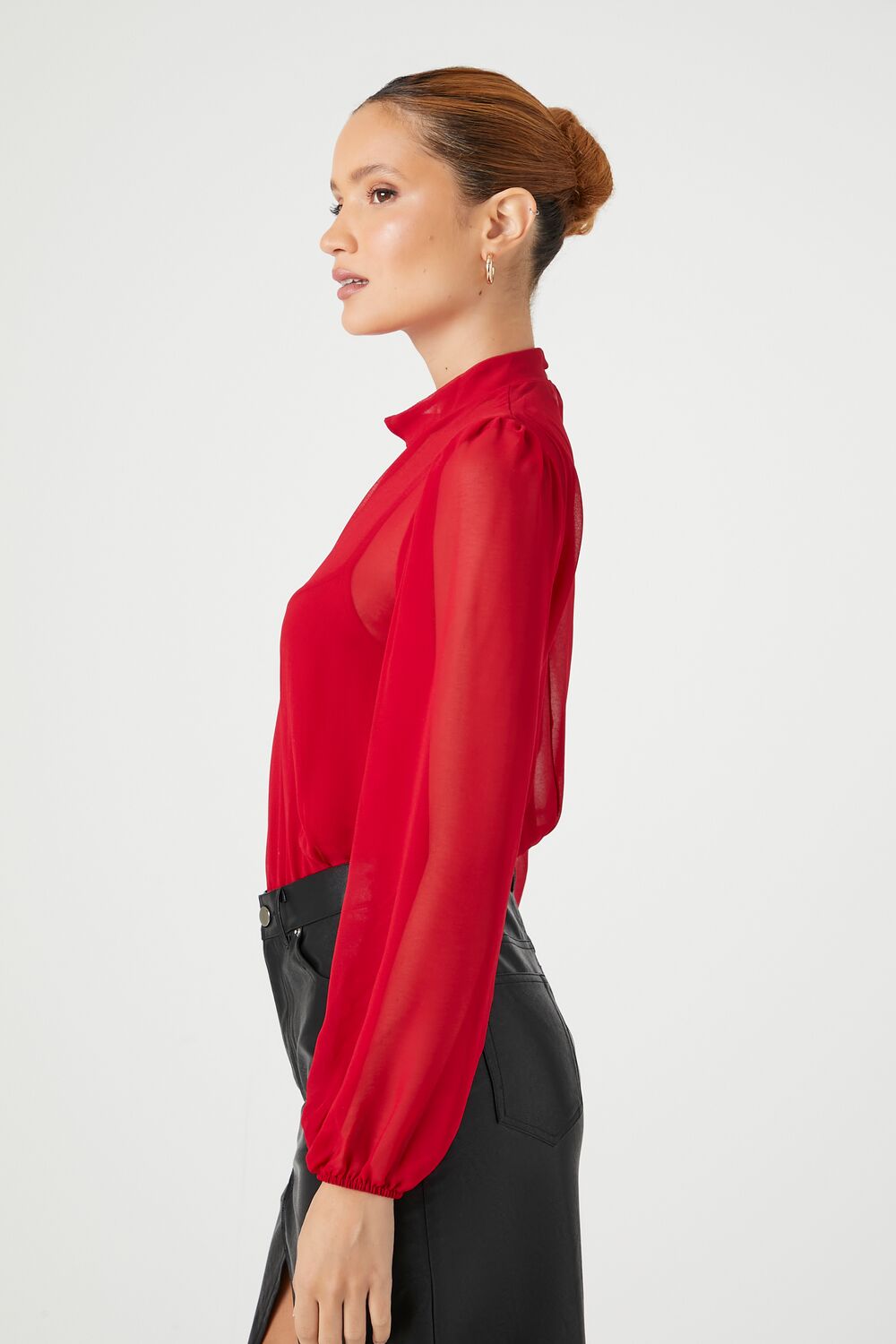 Chiffon Mock Neck Bodysuit