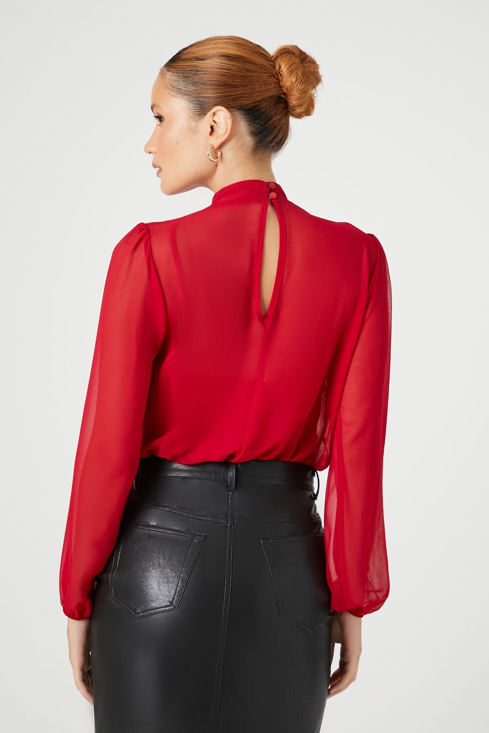 Chiffon Mock Neck Bodysuit