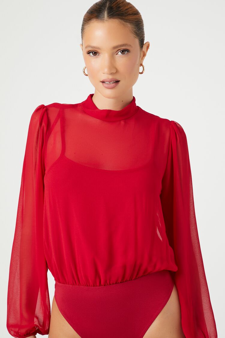 Chiffon Mock Neck Bodysuit