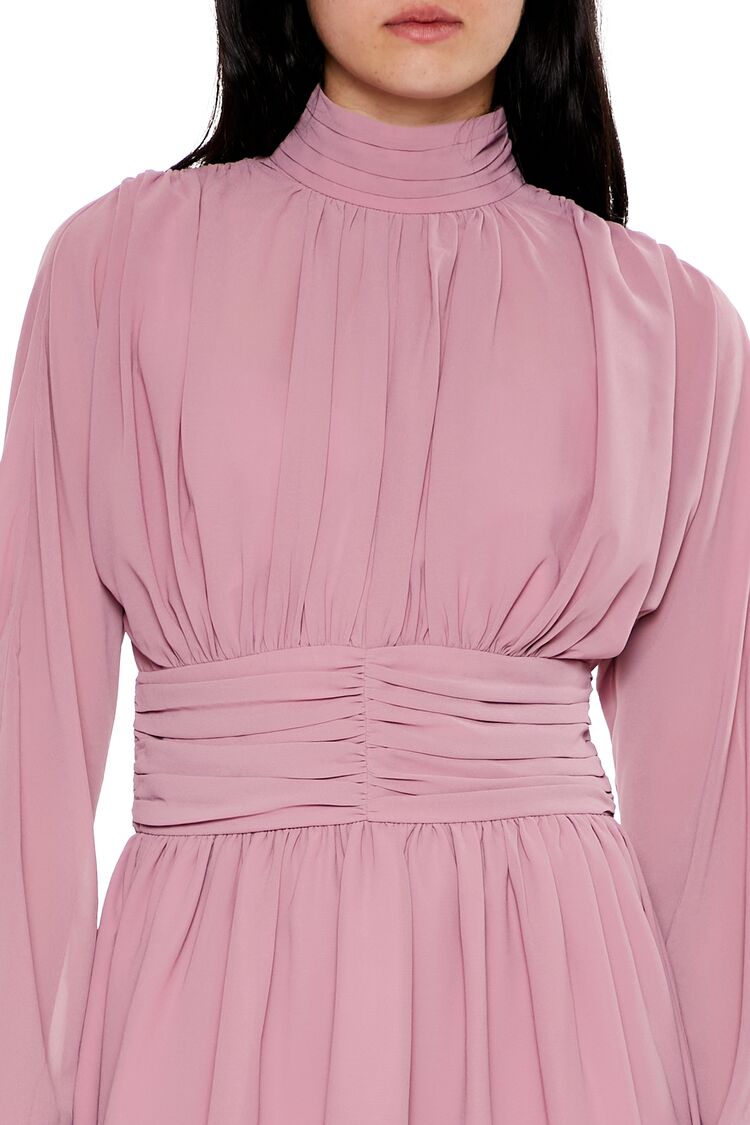 Chiffon Peasant-Sleeve Mini Dress