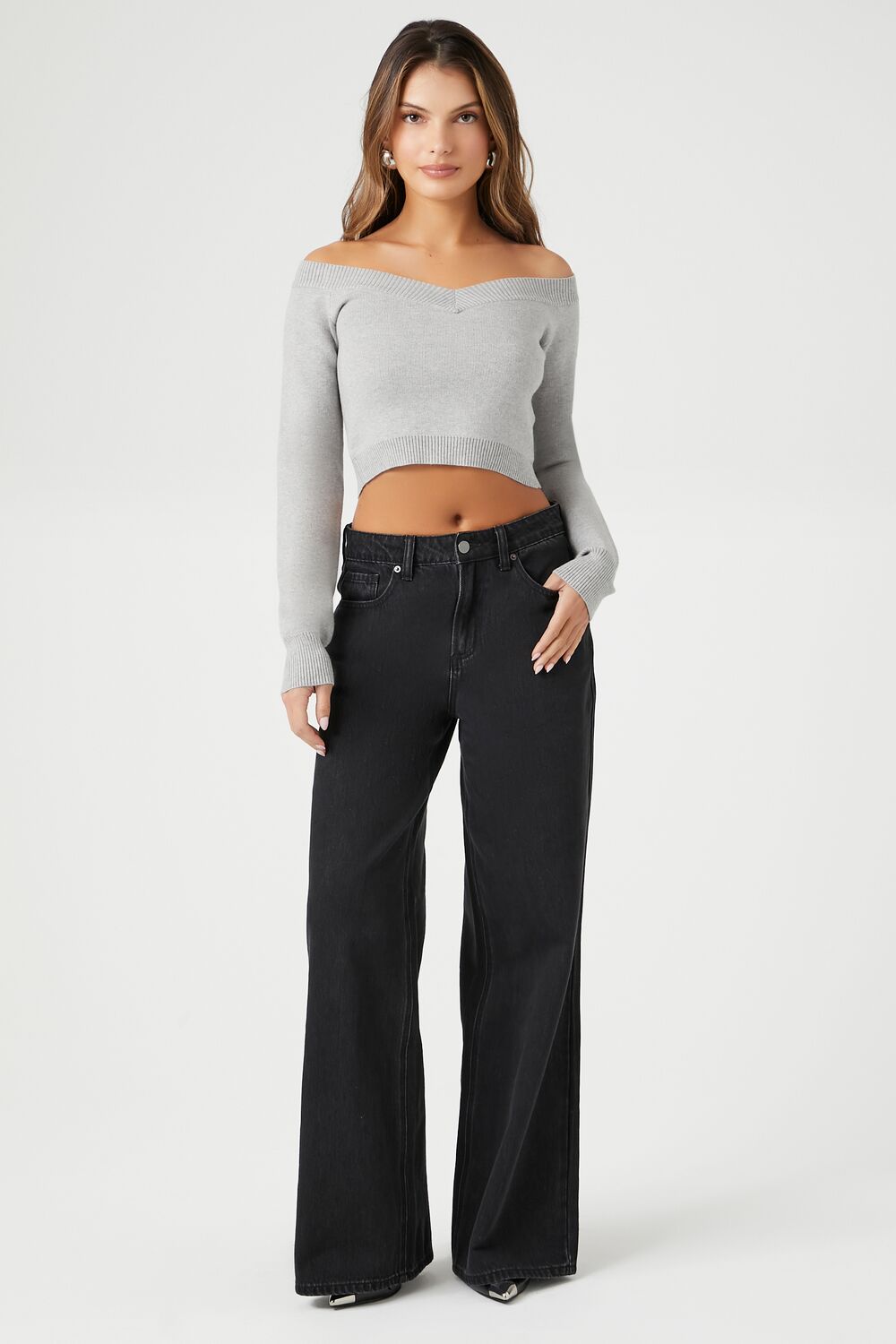Cropped Off-the-Shoulder Sweater