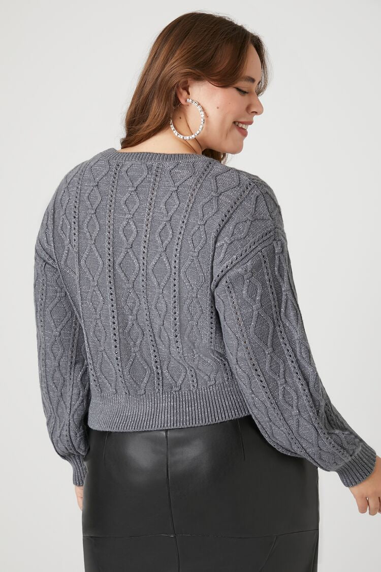 Plus Size Rhinestone Cable Knit Sweater