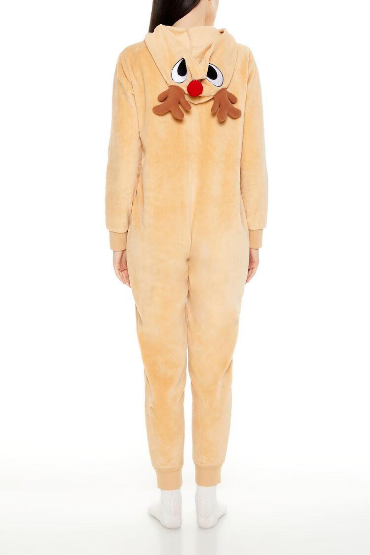 Hooded Reindeer Print Jumpsuit