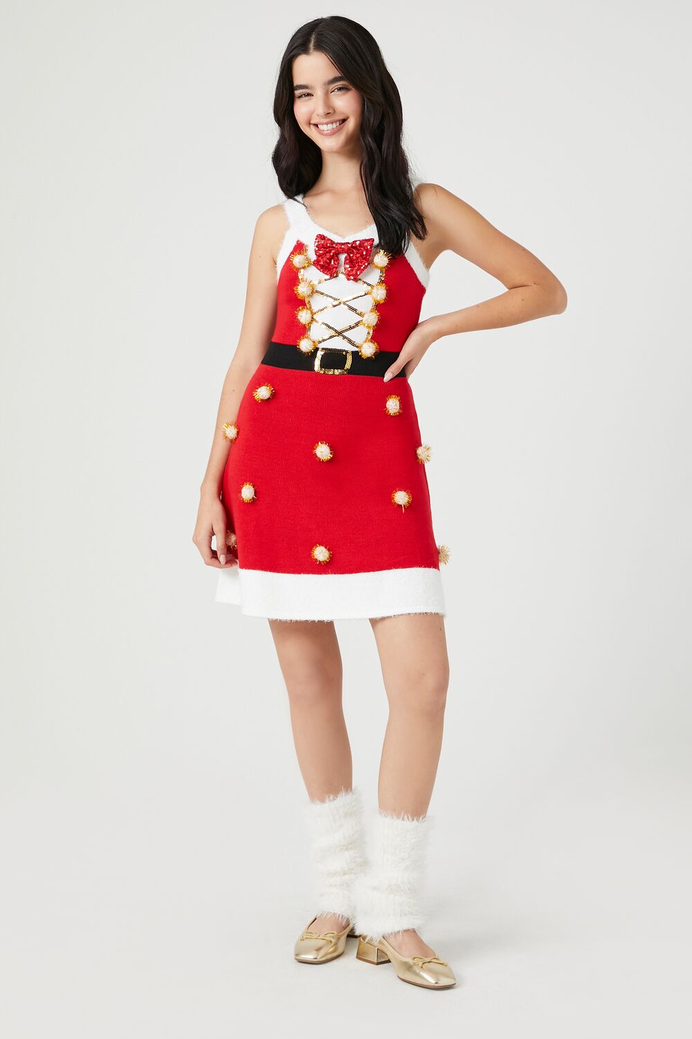 Pom Pom & Sequin Santa Mini Dress