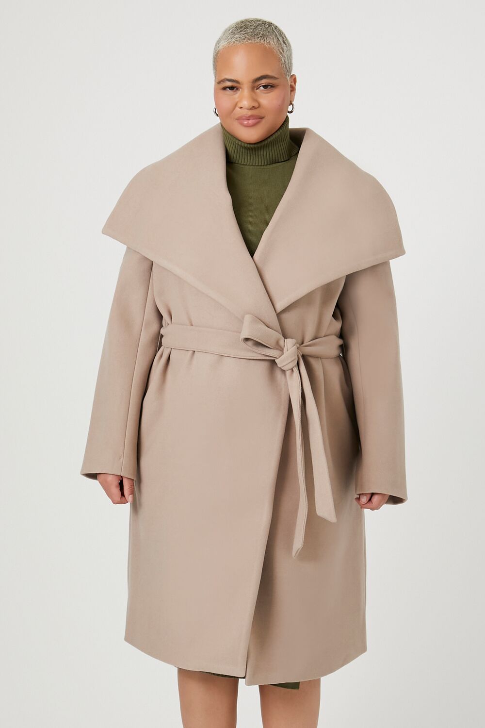 Plus Size Tie-Front Longline Coat