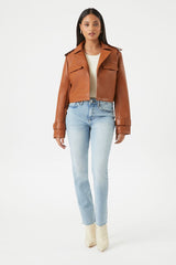 Cropped Faux Leather Jacket