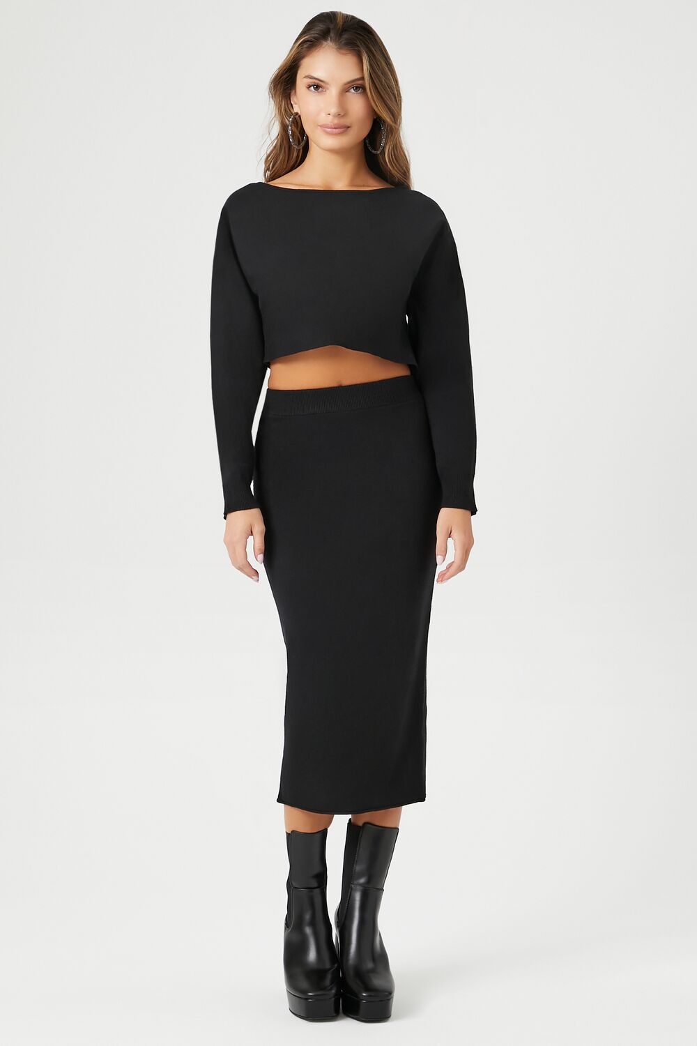 Sweater-Knit Crop Top & Skirt Set