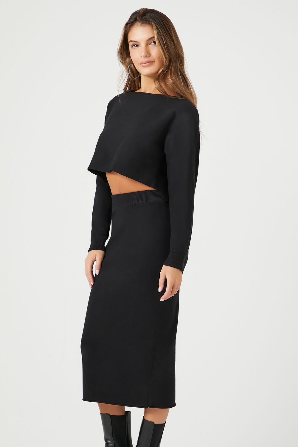 Sweater-Knit Crop Top & Skirt Set