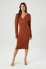 Surplice Midi Sweater Dress