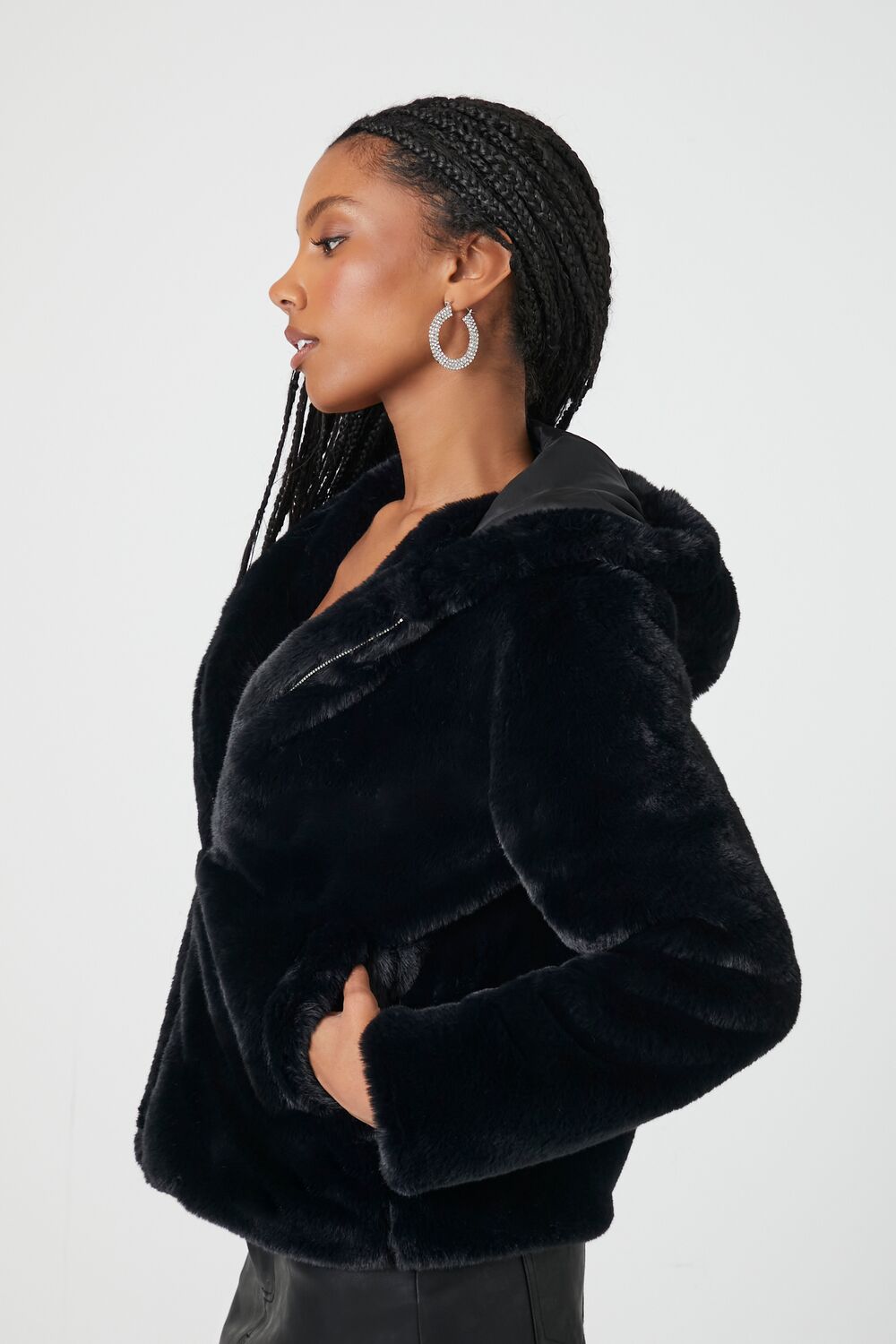 Plush Faux Fur Zip-Up Hoodie
