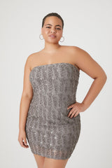 Plus Size Textured Mesh Mini Tube Dress