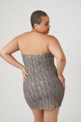 Plus Size Textured Mesh Mini Tube Dress