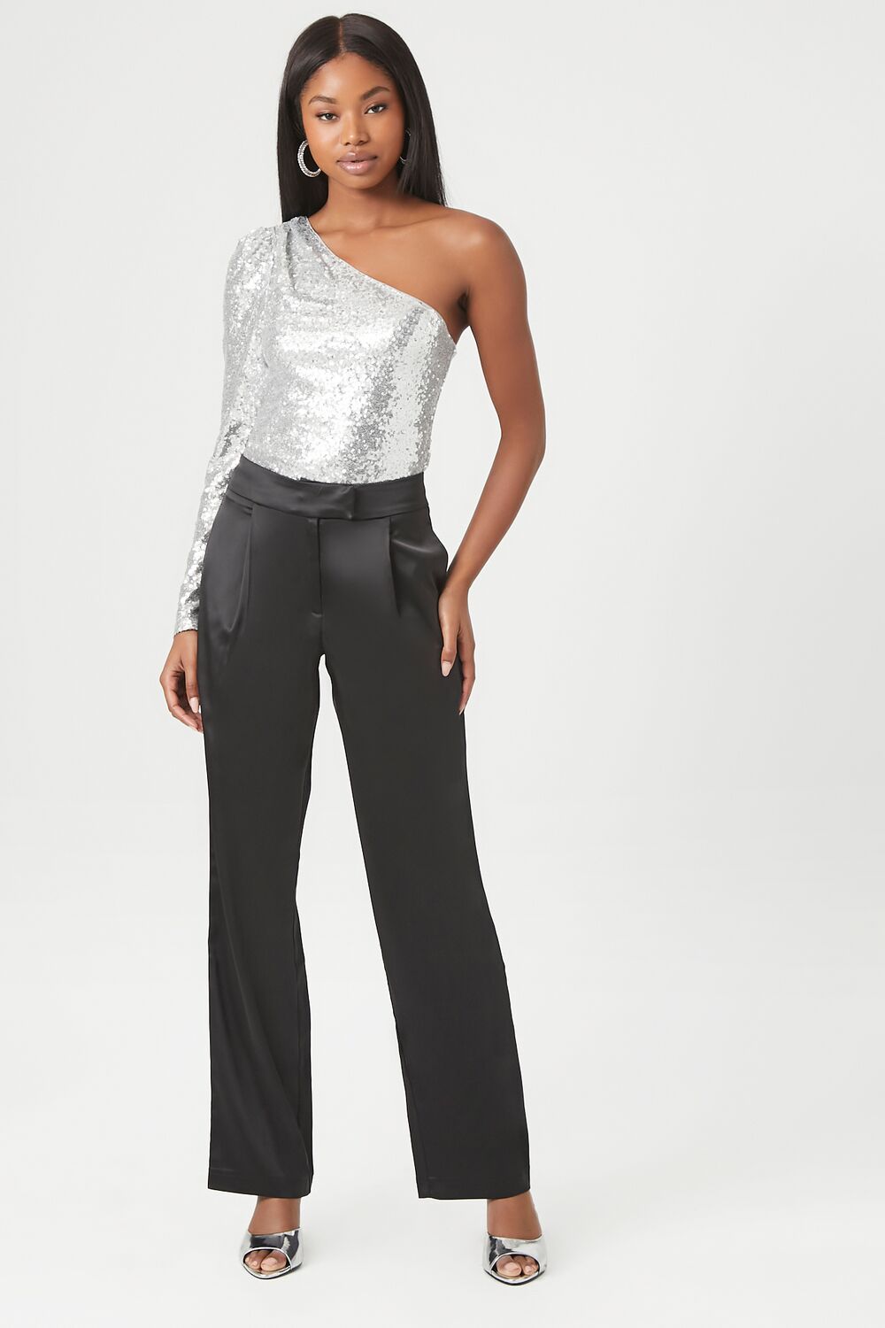 Satin High-Rise Straight Pants