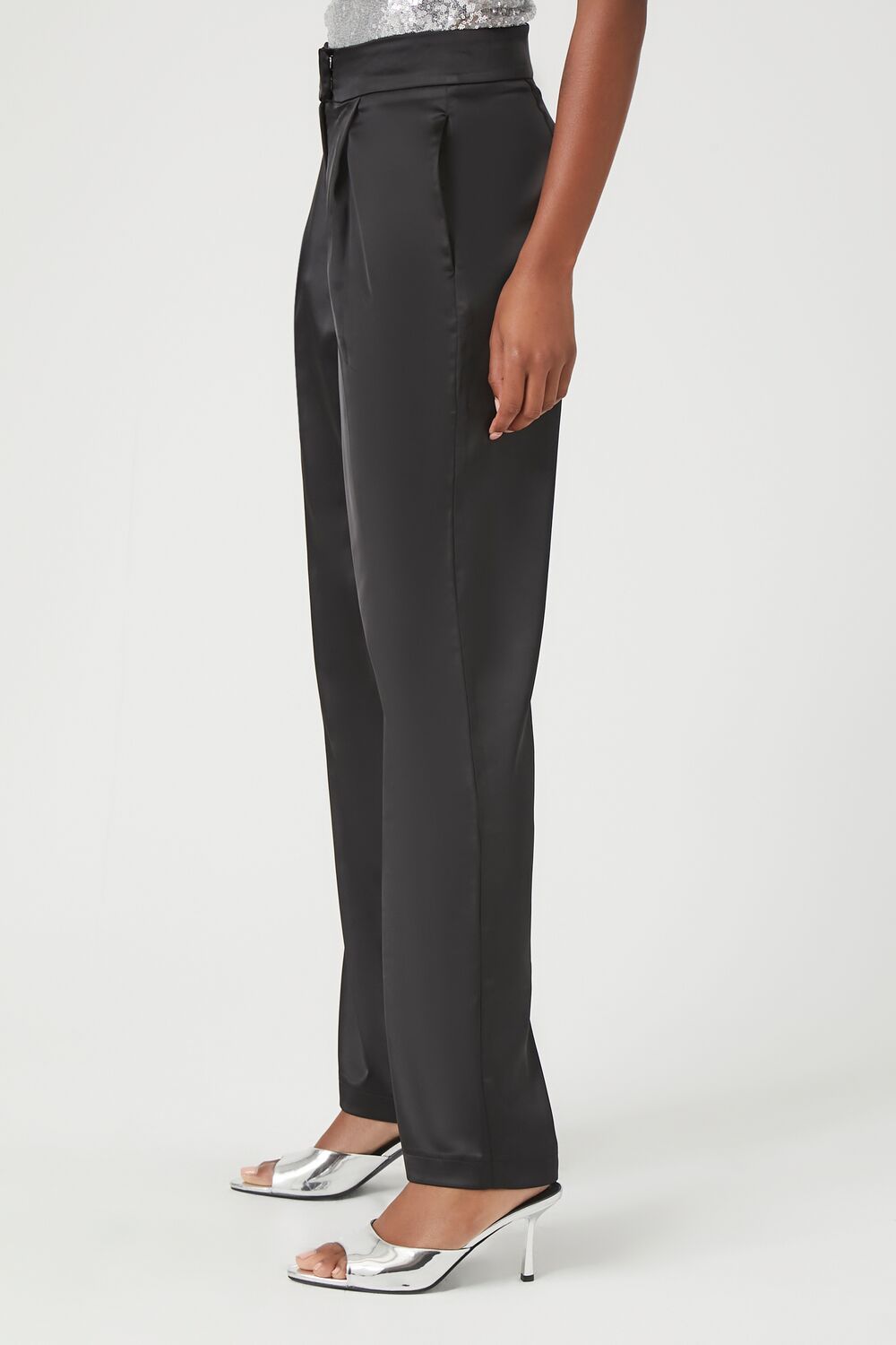 Satin High-Rise Straight Pants