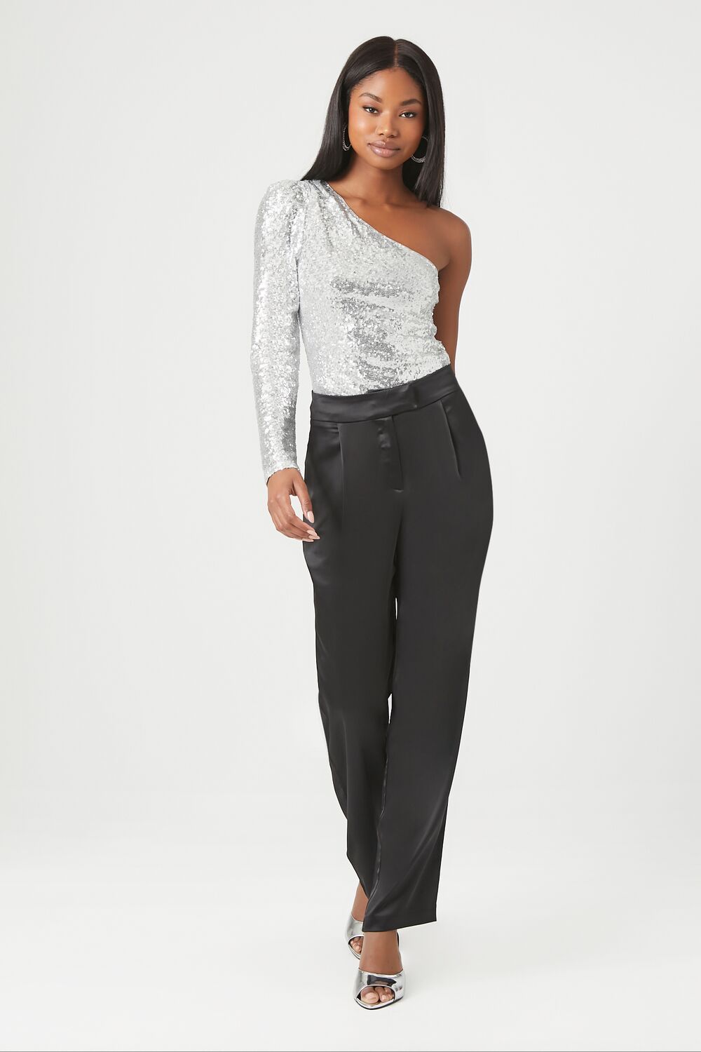 Satin High-Rise Straight Pants