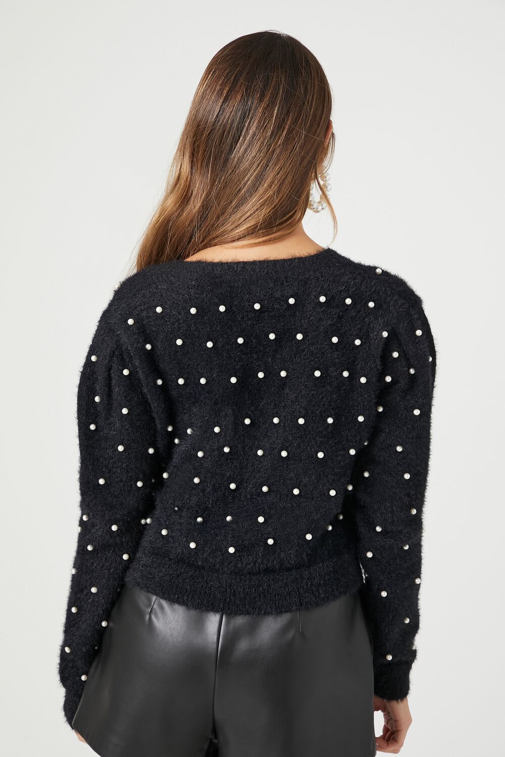 Faux Pearl Cardigan Sweater