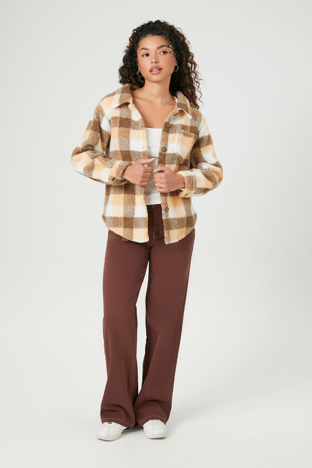 Faux Shearling Plaid Shacket