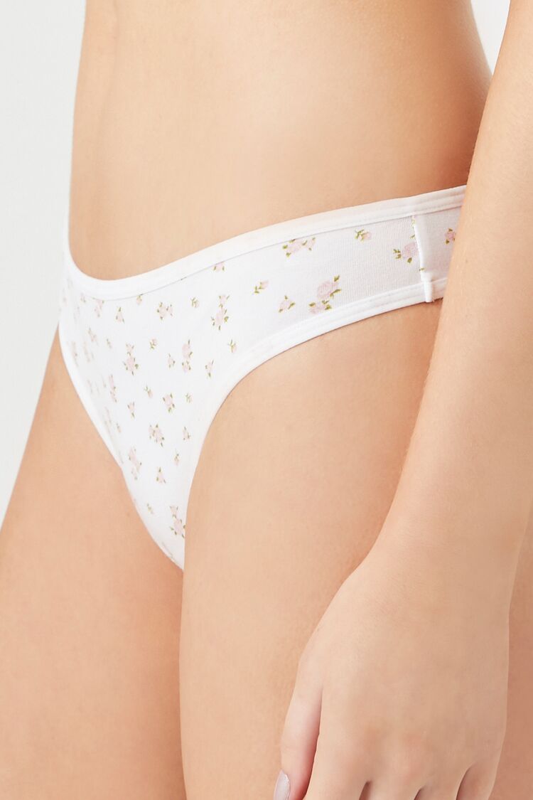 Floral Print Low-Rise Thong Panties