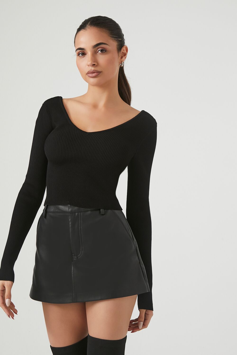 Cropped Rib-Knit Sweater