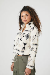 Geo Faux Shearling Half-Zip Pullover