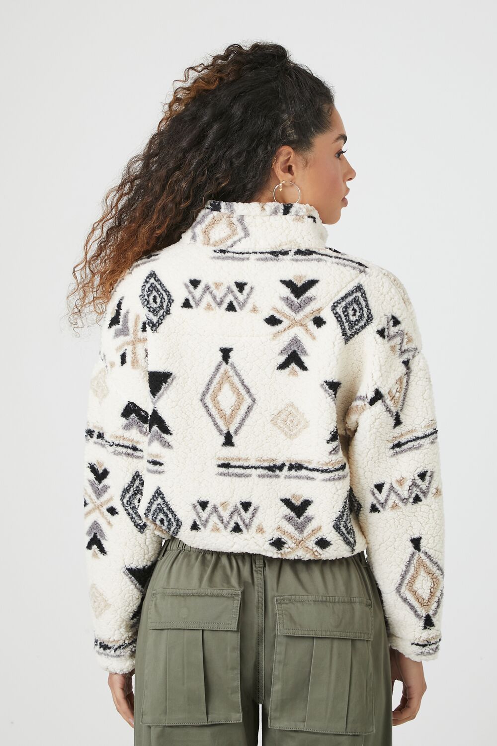 Geo Faux Shearling Half-Zip Pullover