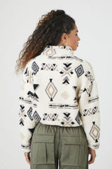 Geo Faux Shearling Half-Zip Pullover