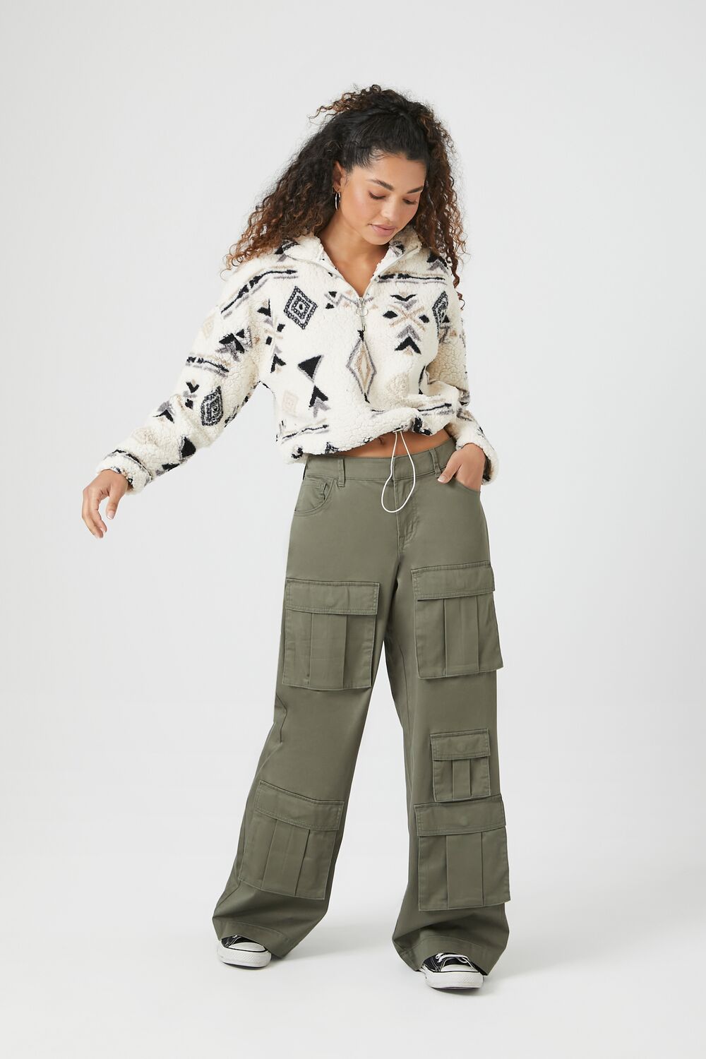 Geo Faux Shearling Half-Zip Pullover