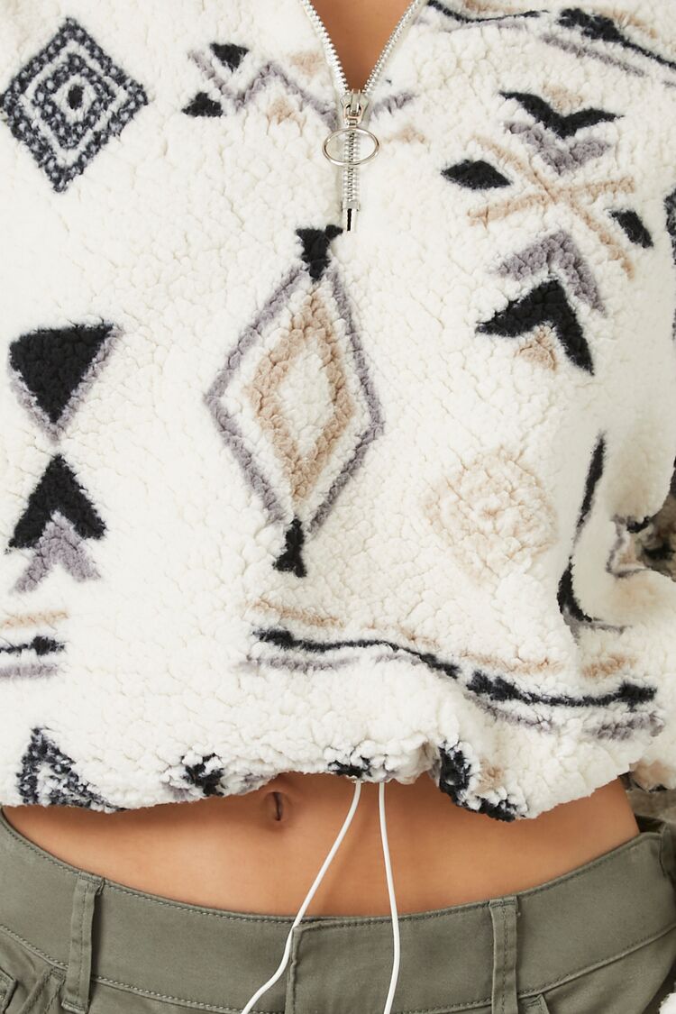 Geo Faux Shearling Half-Zip Pullover