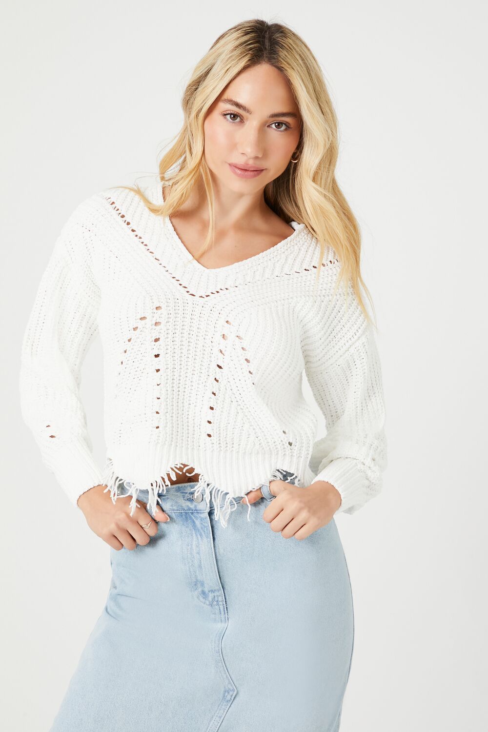 Distressed Sharkbite Cutout Sweater