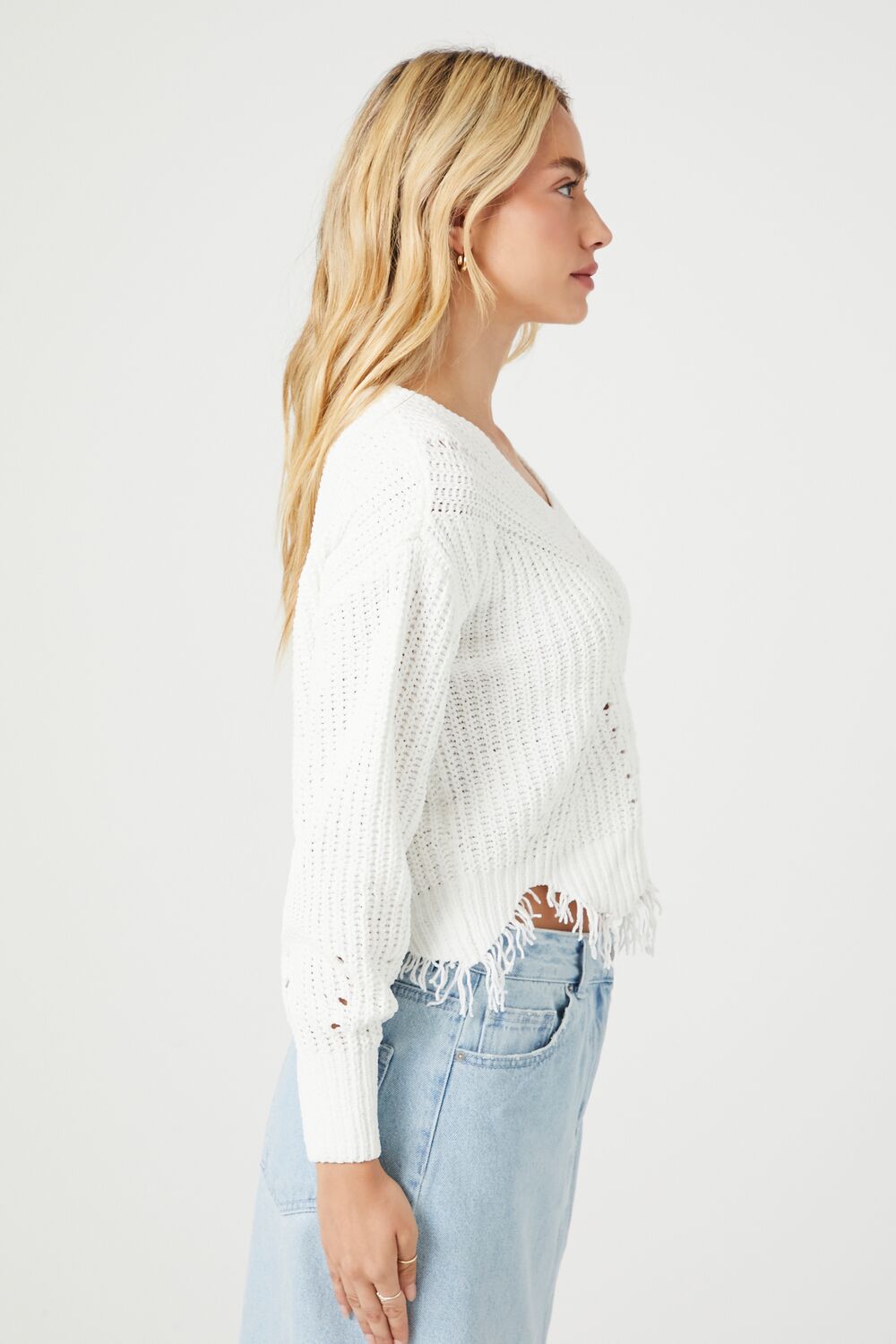 Distressed Sharkbite Cutout Sweater