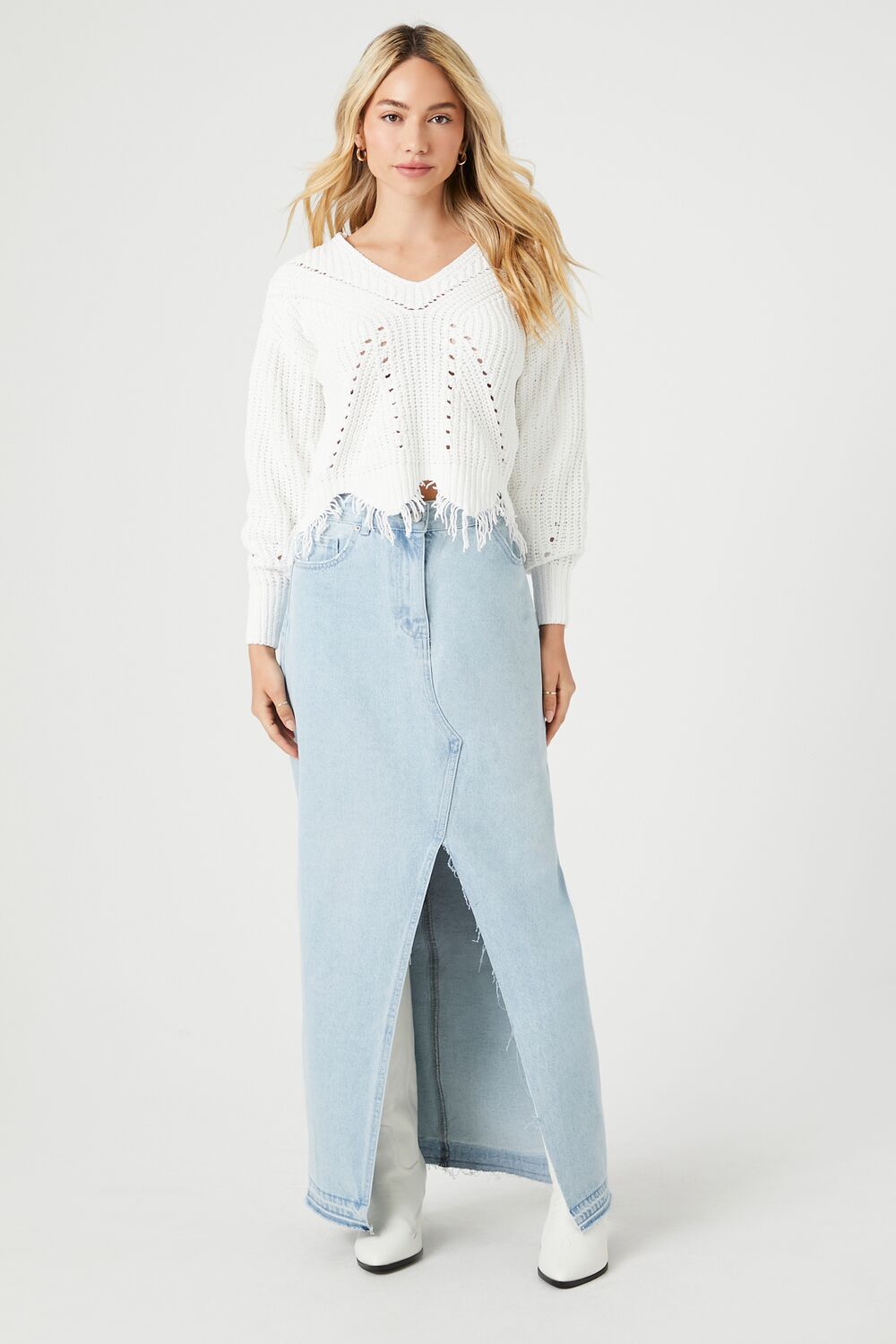 Distressed Sharkbite Cutout Sweater