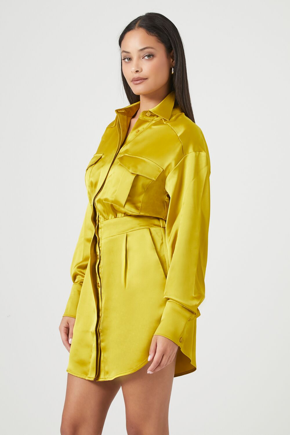 Satin Shirt Mini Dress