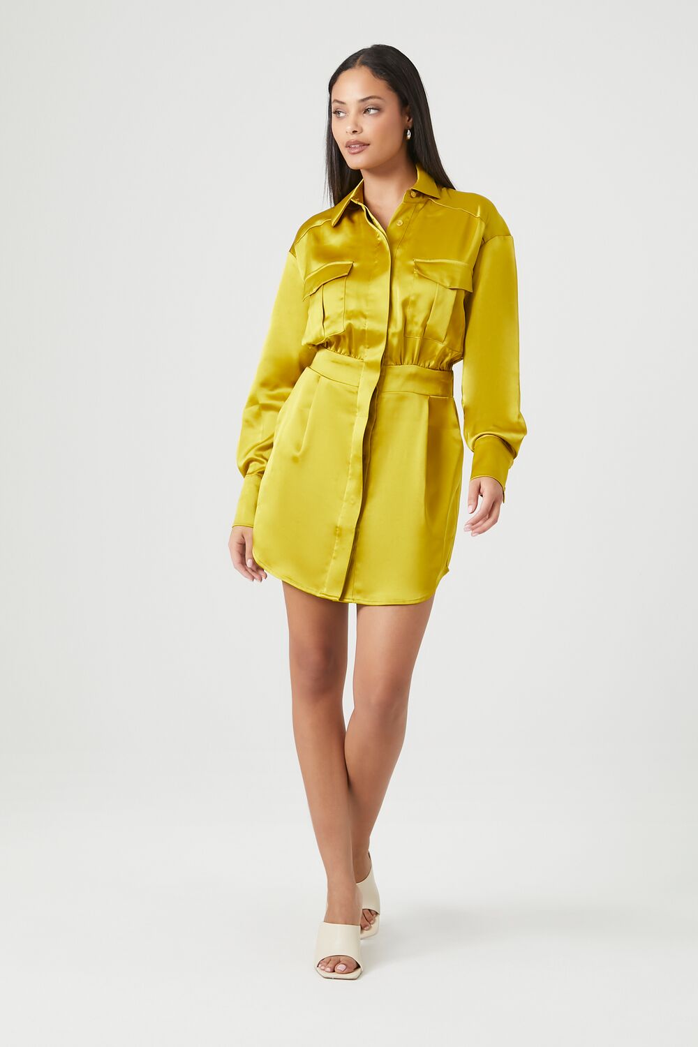 Satin Shirt Mini Dress