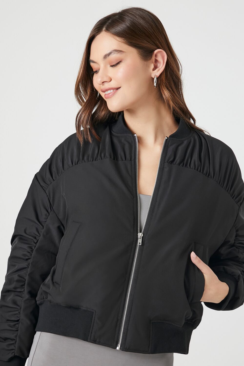 Ruched Bomber Jacket