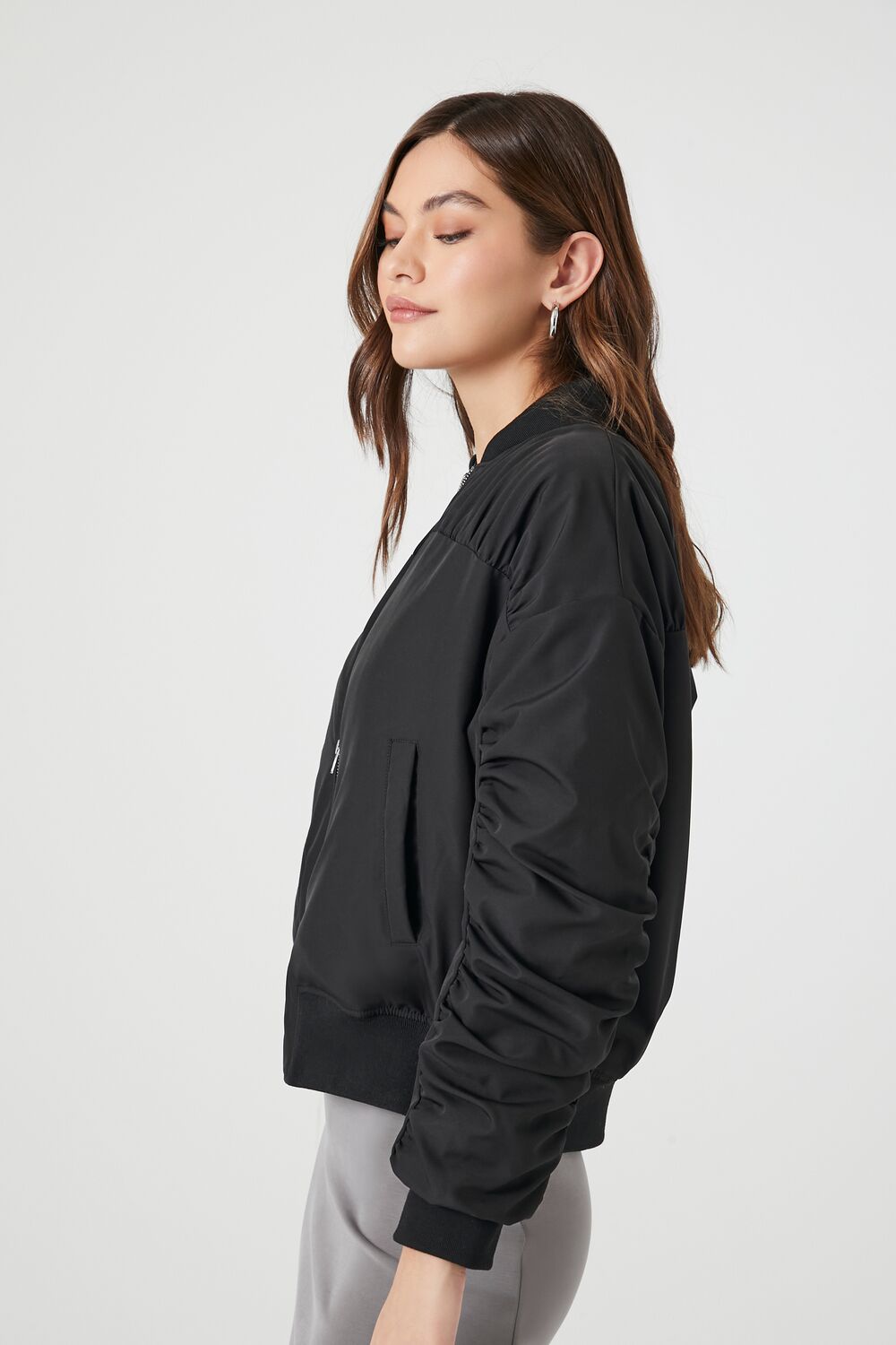 Ruched Bomber Jacket
