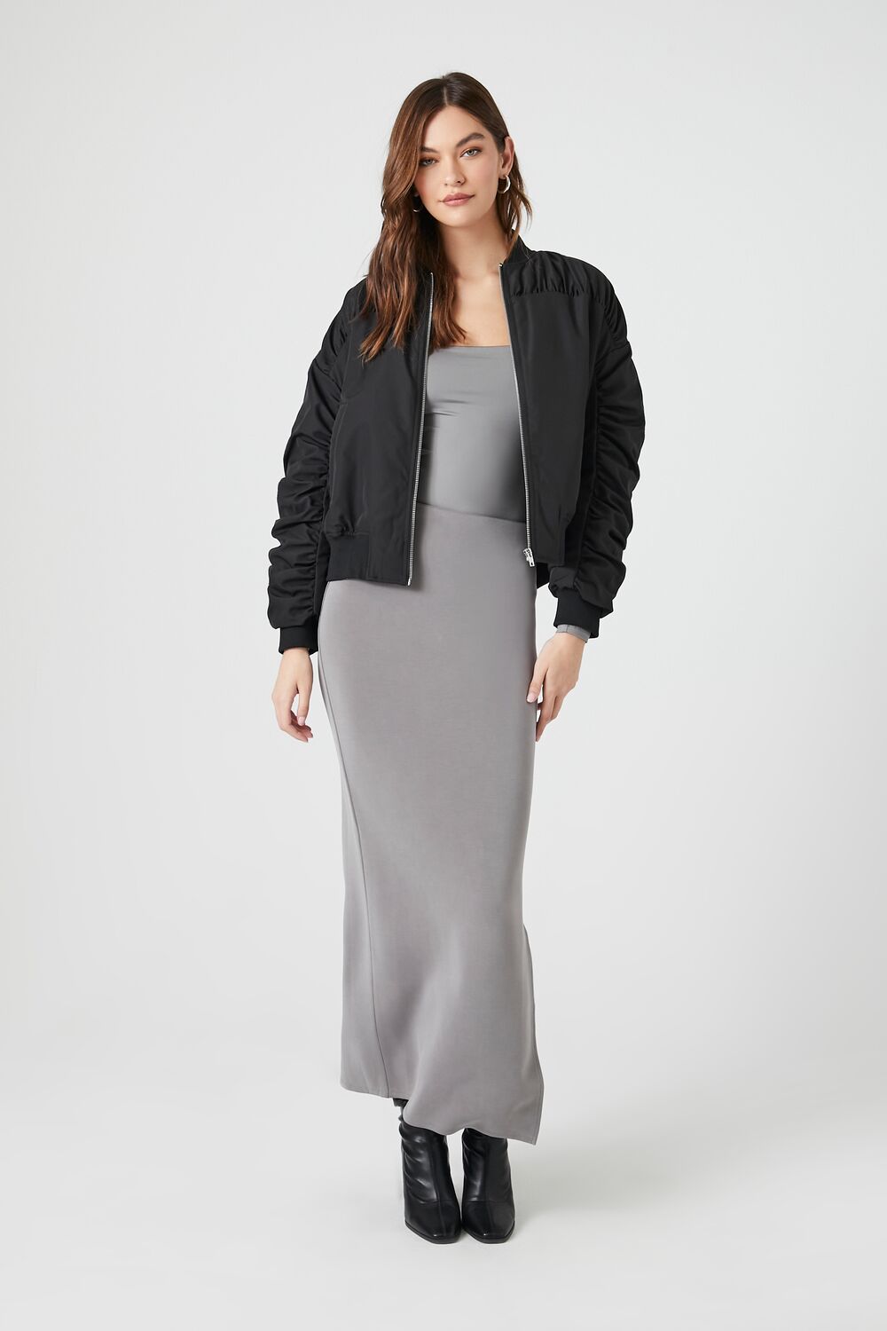 Ruched Bomber Jacket