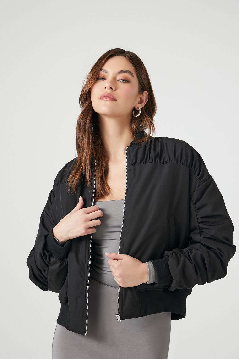 Ruched Bomber Jacket
