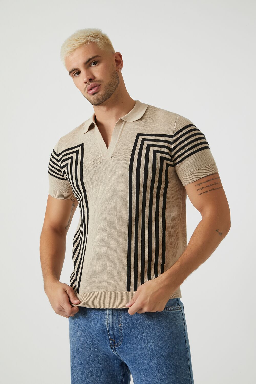 Geo Sweater-Knit Polo Shirt