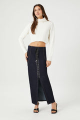 Cable Knit Turtleneck Cropped Sweater