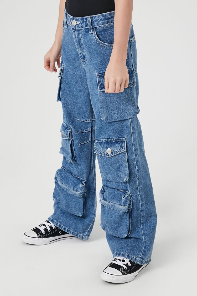 Girls Wide-Leg Cargo Jeans (Kids)
