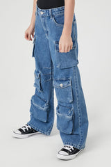 Girls Wide-Leg Cargo Jeans (Kids)