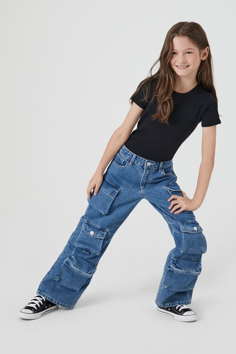 Girls Wide-Leg Cargo Jeans (Kids)