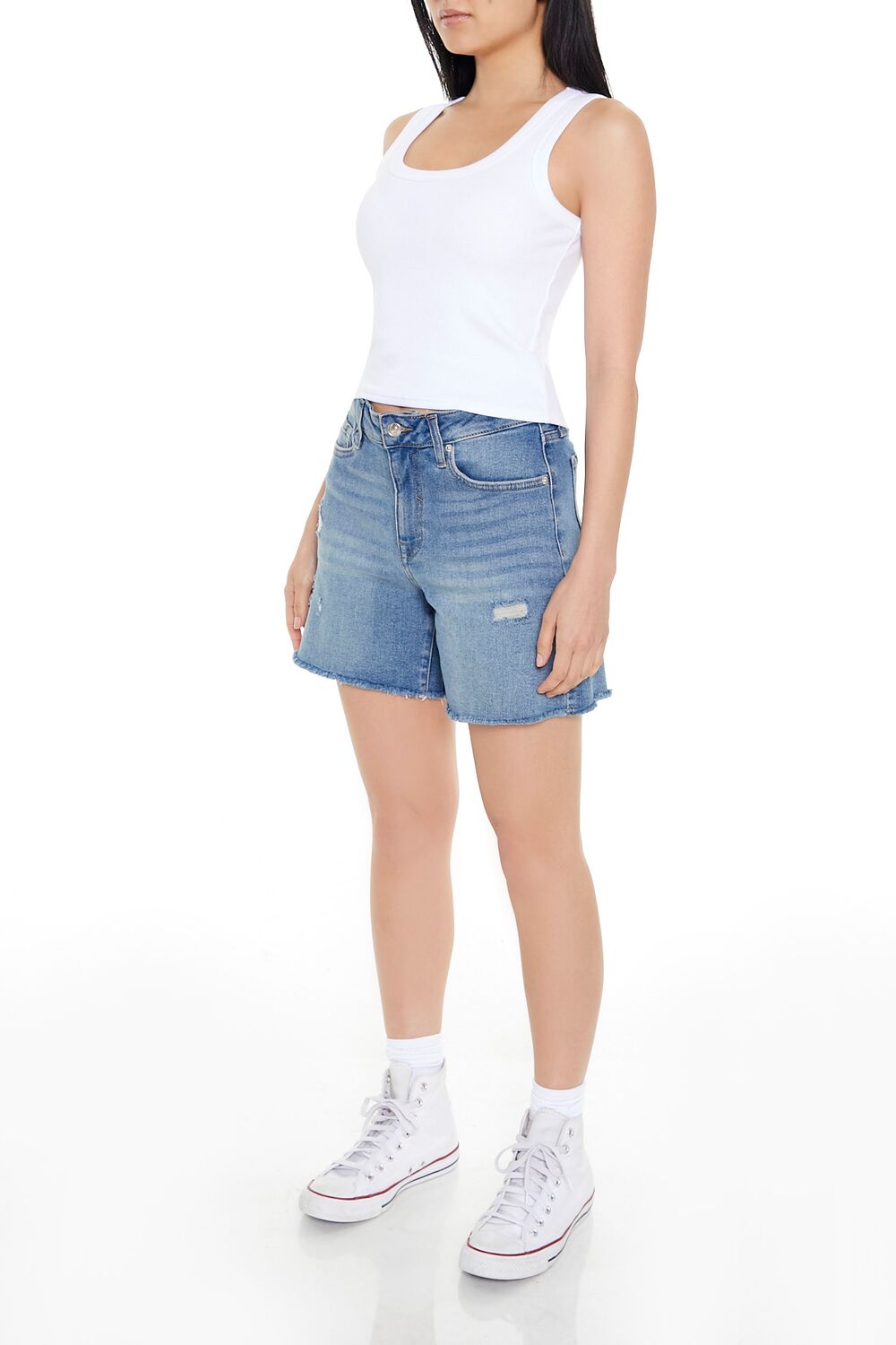 Distressed Denim Bermuda Shorts