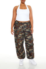 Plus Size Drawstring Camo Pants