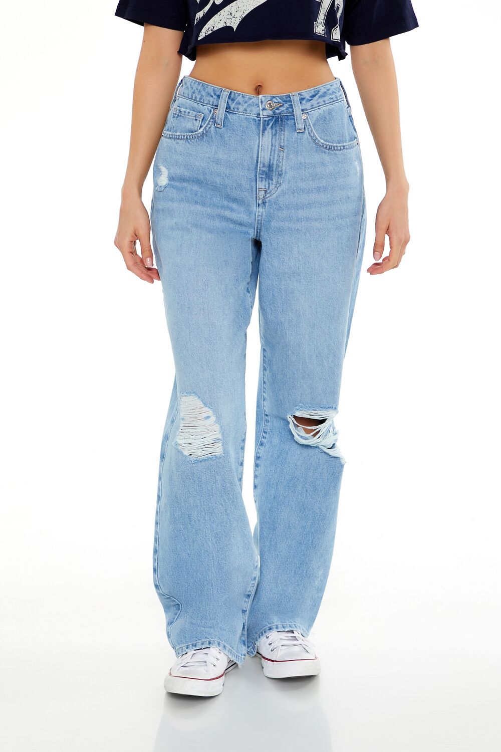 Distressed High-Rise Straight Jeans