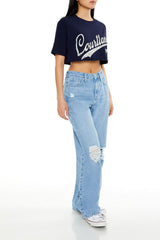 Distressed High-Rise Straight Jeans