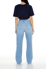 Distressed High-Rise Straight Jeans
