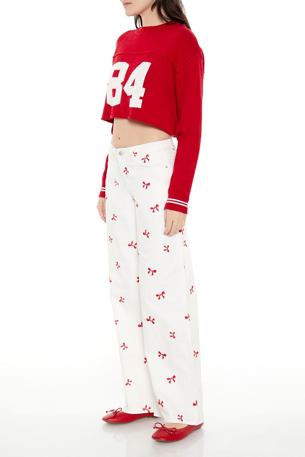 Bow Embroidered Baggy Pants