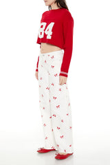 Bow Embroidered Baggy Pants